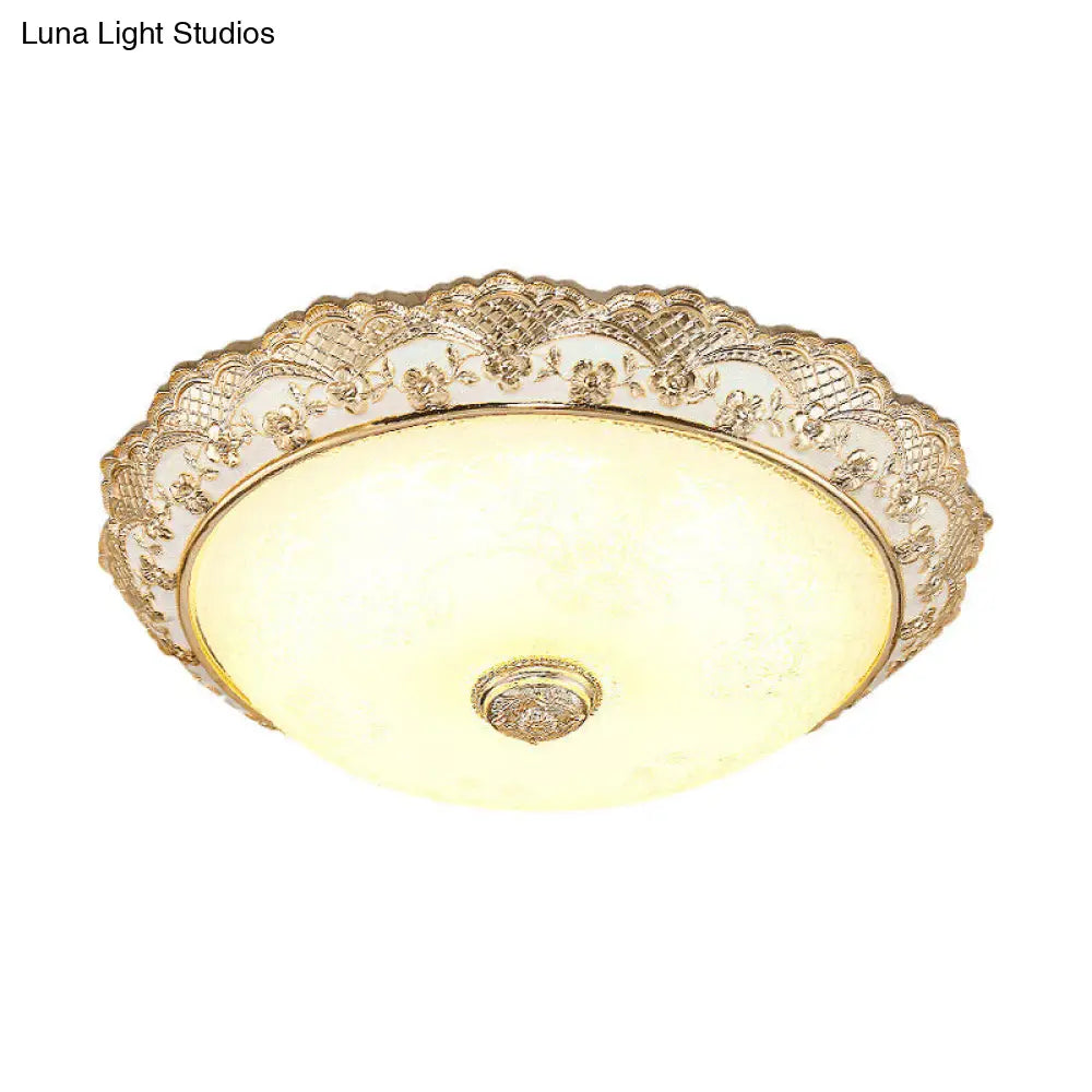 DecorBites™ DecorBites™ Gold LED Flush Mount Ceiling Light with Traditional Cream Glass Dome Design – Perfect for Bedroom – 12"/16"/19.5" Width