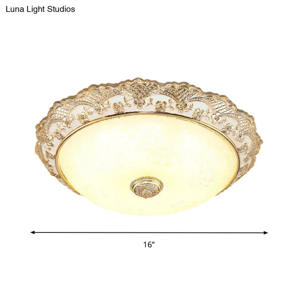 DecorBites™ DecorBites™ Gold LED Flush Mount Ceiling Light with Traditional Cream Glass Dome Design – Perfect for Bedroom – 12"/16"/19.5" Width