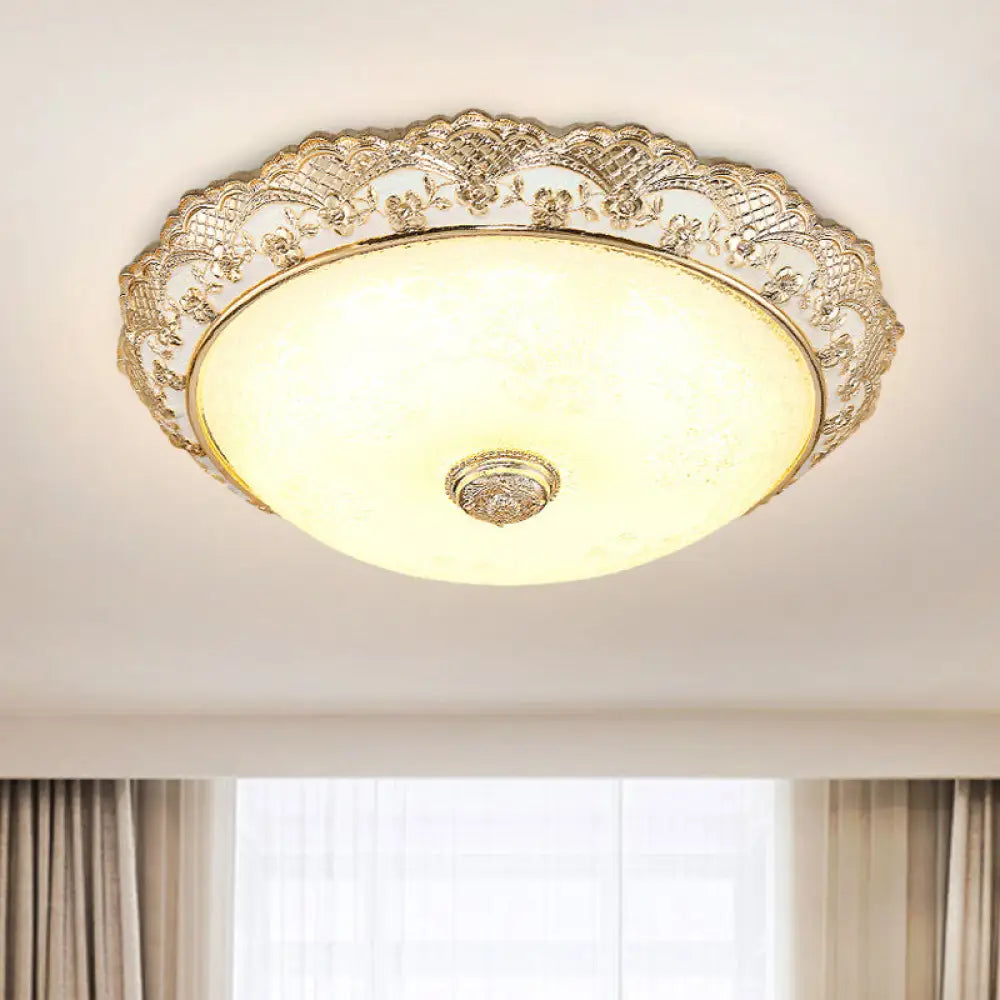 DecorBites™ DecorBites™ Gold LED Flush Mount Ceiling Light with Traditional Cream Glass Dome Design – Perfect for Bedroom – 12"/16"/19.5" Width
