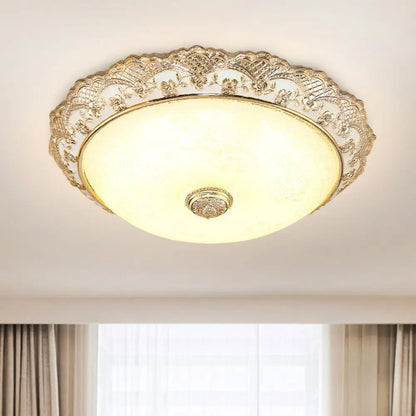 DecorBites™ DecorBites™ Gold LED Flush Mount Ceiling Light with Traditional Cream Glass Dome Design – Perfect for Bedroom – 12"/16"/19.5" Width