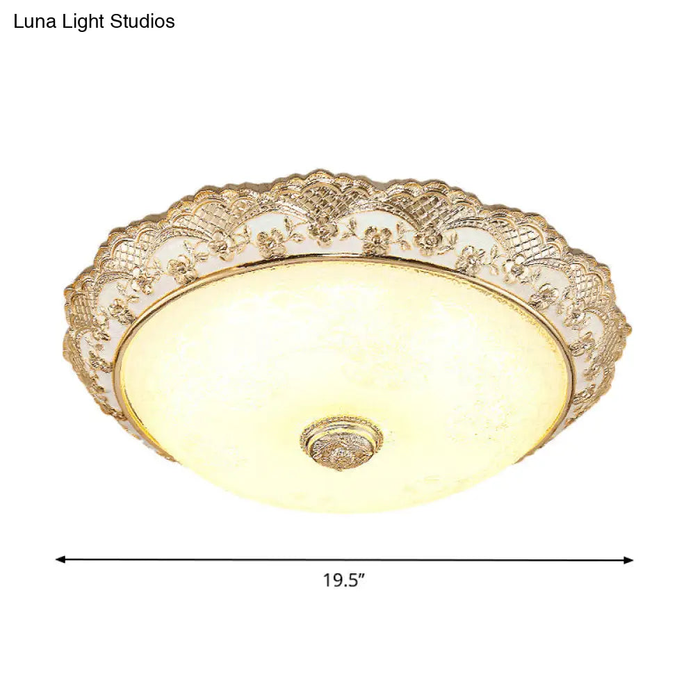 DecorBites™ DecorBites™ Gold LED Flush Mount Ceiling Light with Traditional Cream Glass Dome Design – Perfect for Bedroom – 12"/16"/19.5" Width