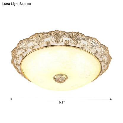 DecorBites™ DecorBites™ Gold LED Flush Mount Ceiling Light with Traditional Cream Glass Dome Design – Perfect for Bedroom – 12"/16"/19.5" Width