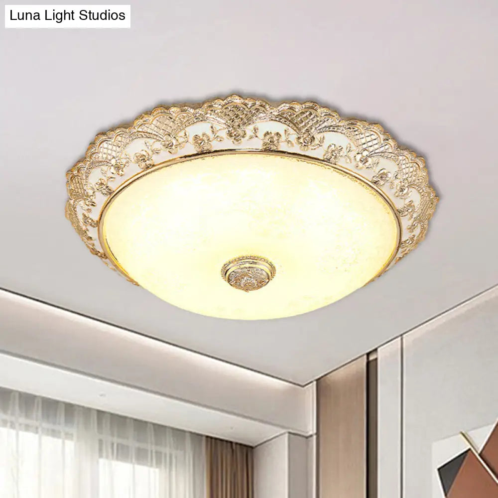 DecorBites™ DecorBites™ Gold LED Flush Mount Ceiling Light with Traditional Cream Glass Dome Design – Perfect for Bedroom – 12"/16"/19.5" Width