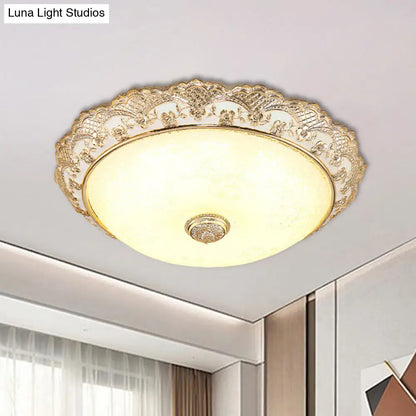 DecorBites™ DecorBites™ Gold LED Flush Mount Ceiling Light with Traditional Cream Glass Dome Design – Perfect for Bedroom – 12"/16"/19.5" Width