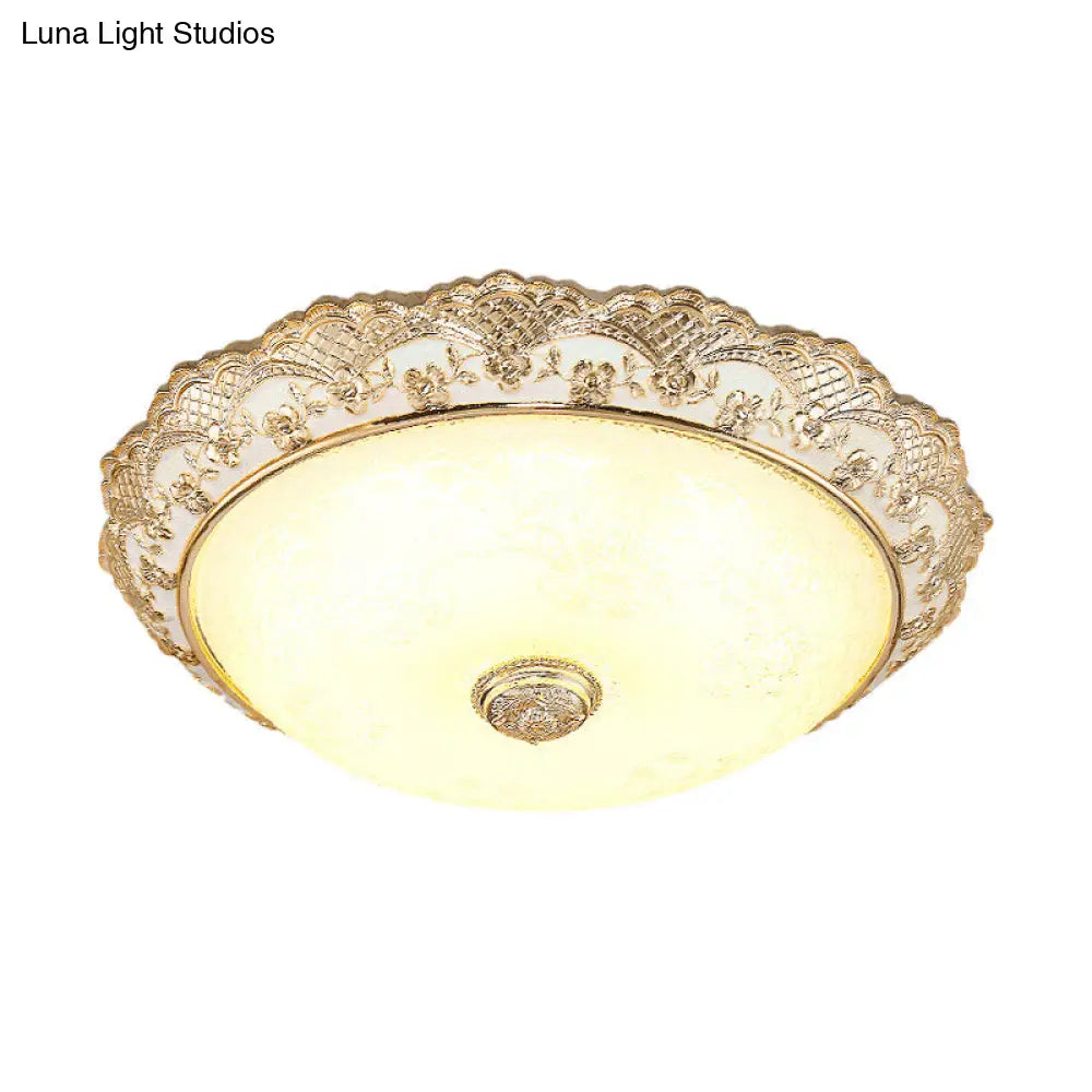 DecorBites™ DecorBites™ Gold LED Flush Mount Ceiling Light with Traditional Cream Glass Dome Design – Perfect for Bedroom – 12"/16"/19.5" Width