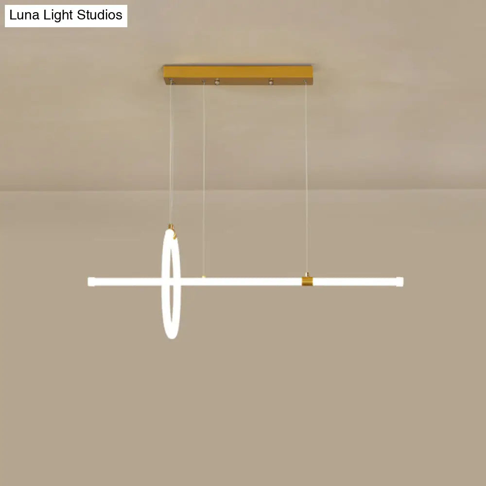 DecorBites™ Gold LED Hanging Lamp: Ring and Tube Design, Simplicity Island Chandelier for Dining Room