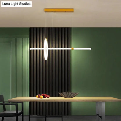DecorBites™ Gold LED Hanging Lamp: Ring and Tube Design, Simplicity Island Chandelier for Dining Room