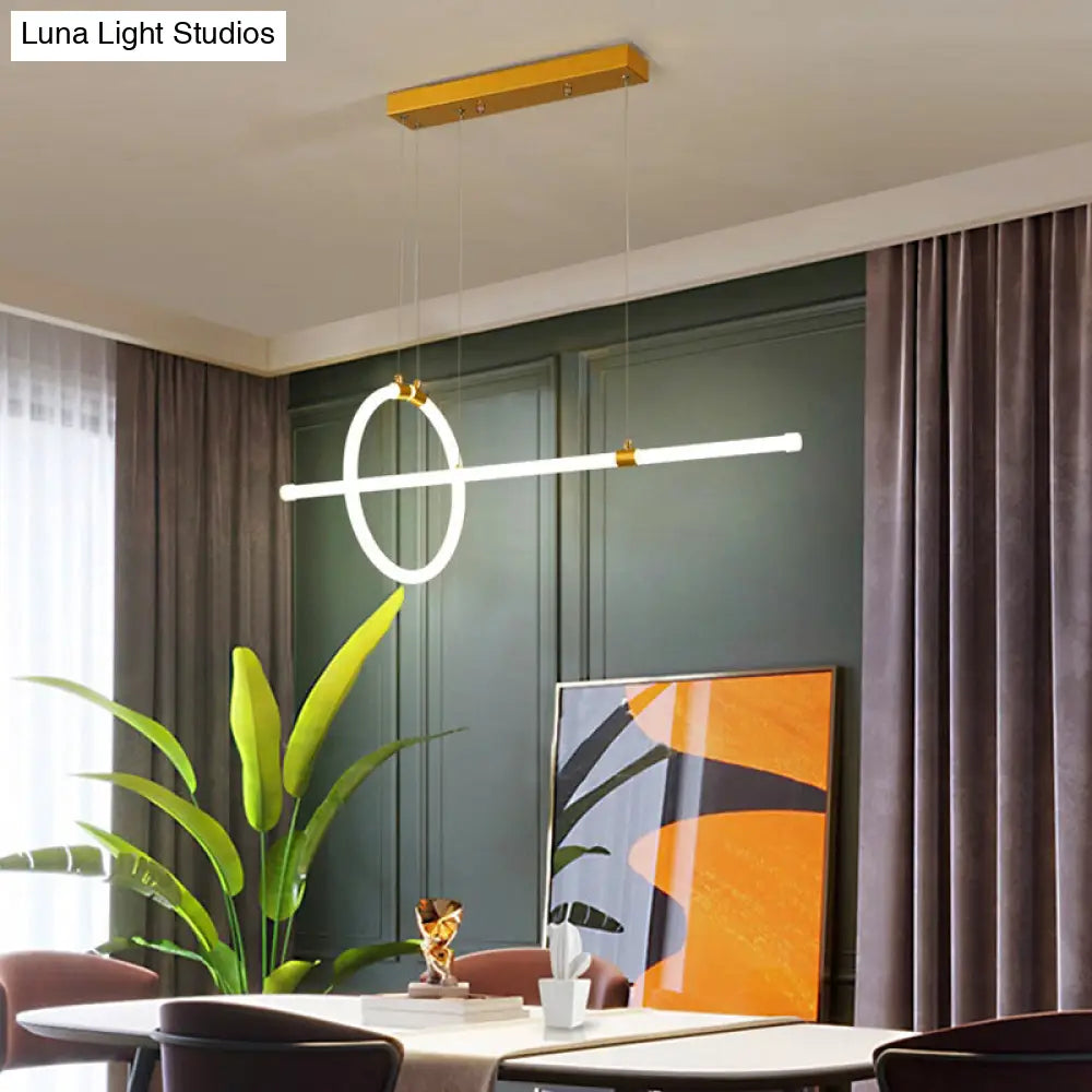 DecorBites™ Gold LED Hanging Lamp: Ring and Tube Design, Simplicity Island Chandelier for Dining Room