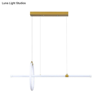 DecorBites™ Gold LED Hanging Lamp: Ring and Tube Design, Simplicity Island Chandelier for Dining Room
