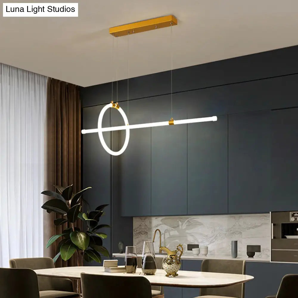 DecorBites™ Gold LED Hanging Lamp: Ring and Tube Design, Simplicity Island Chandelier for Dining Room
