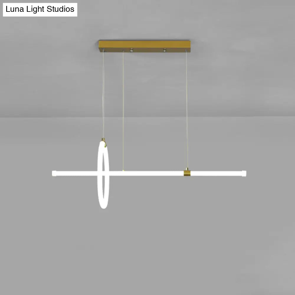 DecorBites™ Gold LED Hanging Lamp: Ring and Tube Design, Simplicity Island Chandelier for Dining Room