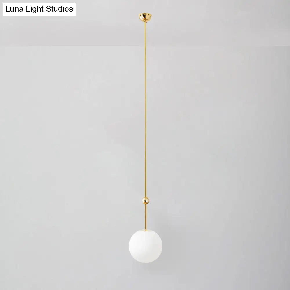 Gold LED Hanging Pendant with Milk Glass Shade, 39"/47" H - Simple and Elegant Bedroom Suspension Light