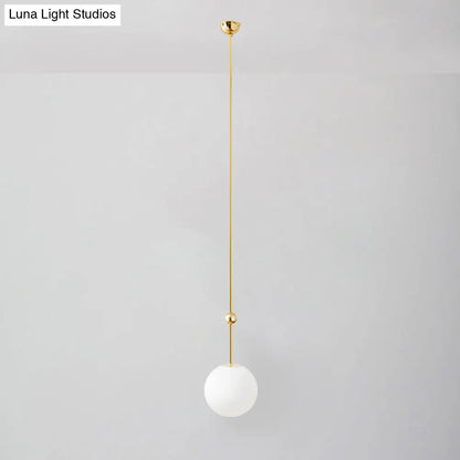 Gold LED Hanging Pendant with Milk Glass Shade, 39"/47" H - Simple and Elegant Bedroom Suspension Light