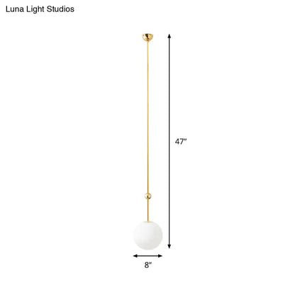 Gold LED Hanging Pendant with Milk Glass Shade, 39"/47" H - Simple and Elegant Bedroom Suspension Light