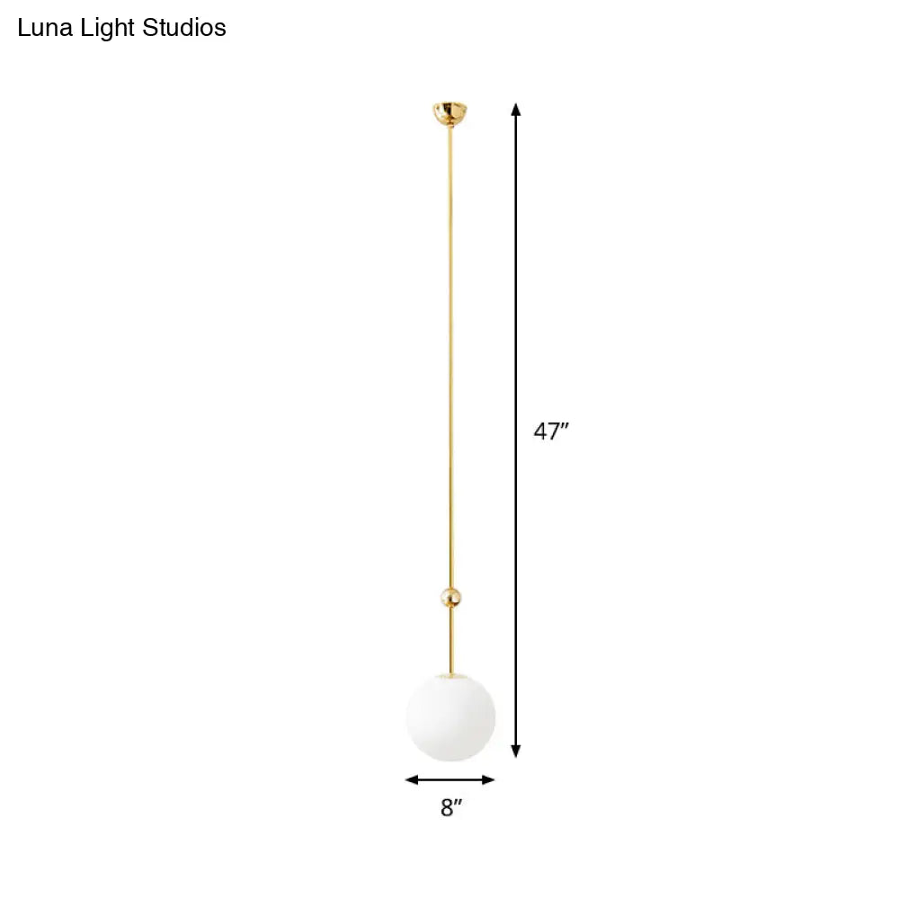 Gold LED Hanging Pendant with Milk Glass Shade, 39"/47" H - Simple and Elegant Bedroom Suspension Light