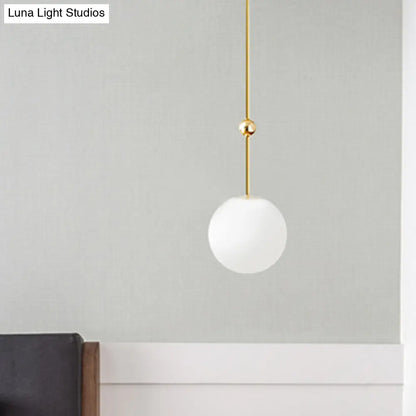 Gold LED Hanging Pendant with Milk Glass Shade, 39"/47" H - Simple and Elegant Bedroom Suspension Light