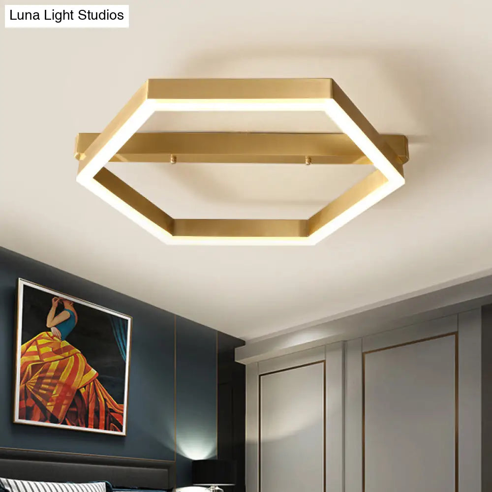 DecorBites™ DecorBites™ Gold LED Hexagon Flush Mount Light for Bedroom Ceiling