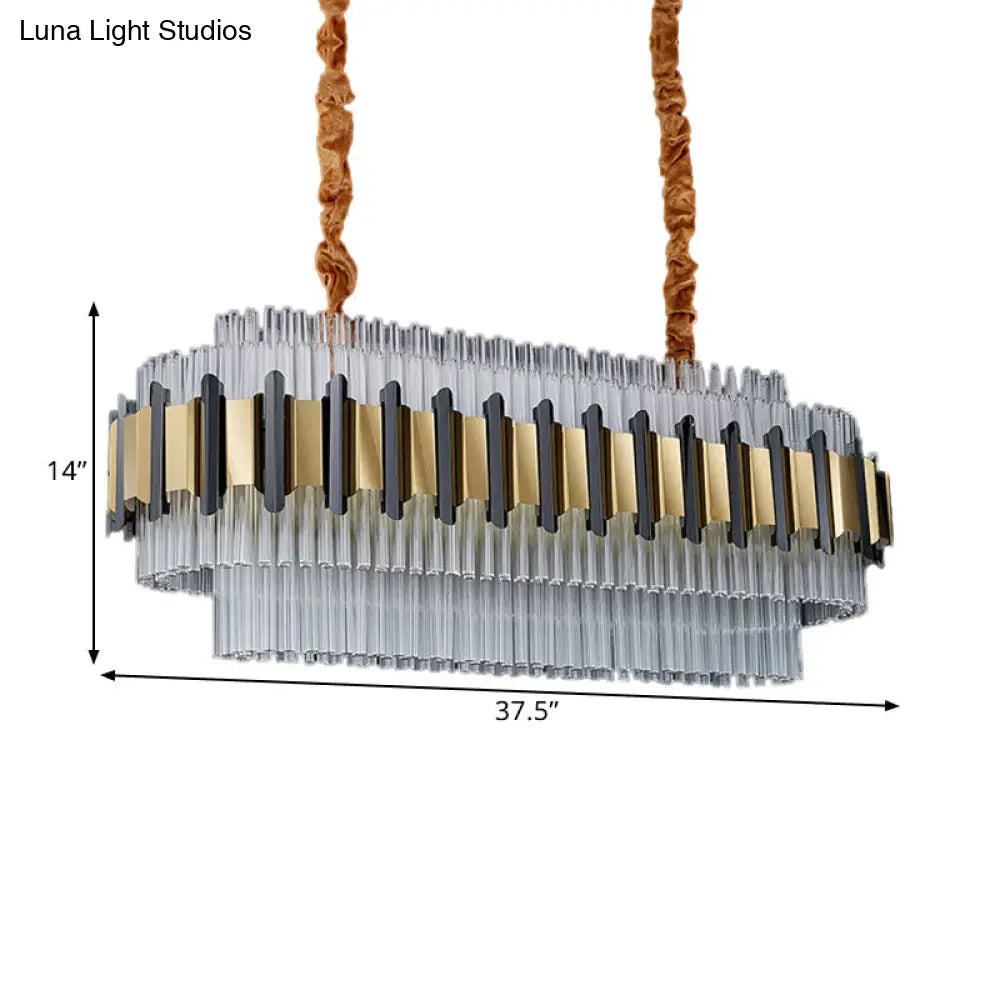 DecorBites™ Gold LED Island Chandelier: Contemporary Oval Clear Glass Tubes Ceiling Lamp
