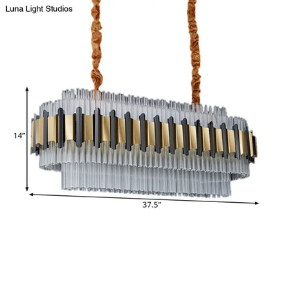 DecorBites™ Gold LED Island Chandelier: Contemporary Oval Clear Glass Tubes Ceiling Lamp