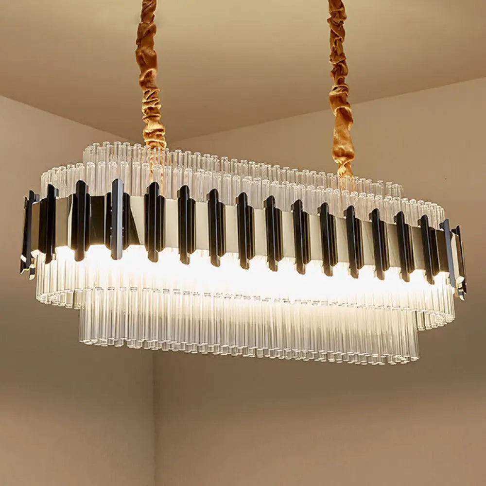 DecorBites™ Gold LED Island Chandelier: Contemporary Oval Clear Glass Tubes Ceiling Lamp