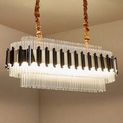 DecorBites™ Gold LED Island Chandelier: Contemporary Oval Clear Glass Tubes Ceiling Lamp