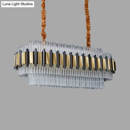 DecorBites™ Gold LED Island Chandelier: Contemporary Oval Clear Glass Tubes Ceiling Lamp