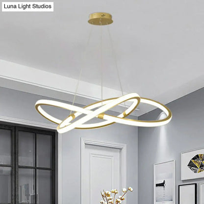 Gold LED Nordic Chandelier for Bedroom - Twined Aluminum Pendant Light