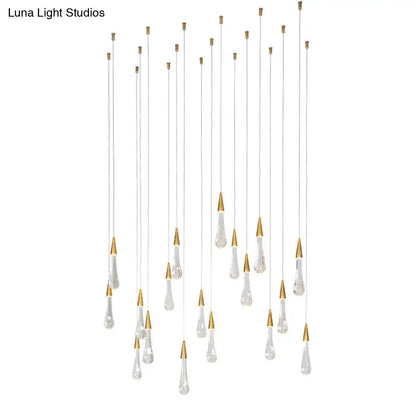 Gold LED Pendant Light: Clear Crystal Glass Waterdrop Suspension Lamp for Dining Room Décor