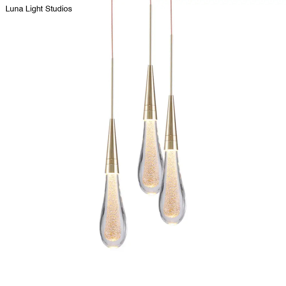 Gold LED Pendant Light: Clear Crystal Glass Waterdrop Suspension Lamp for Dining Room Décor