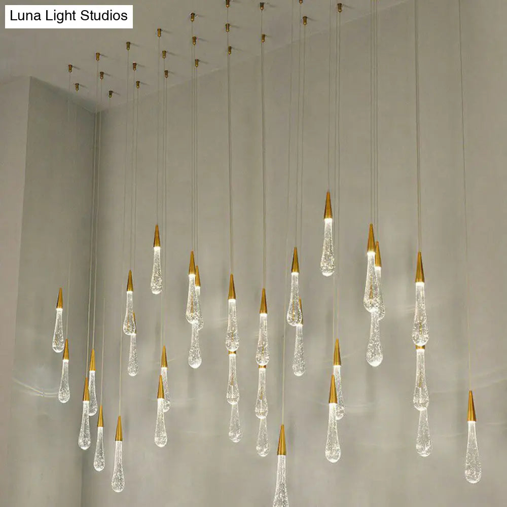 Gold LED Pendant Light: Clear Crystal Glass Waterdrop Suspension Lamp for Dining Room Décor