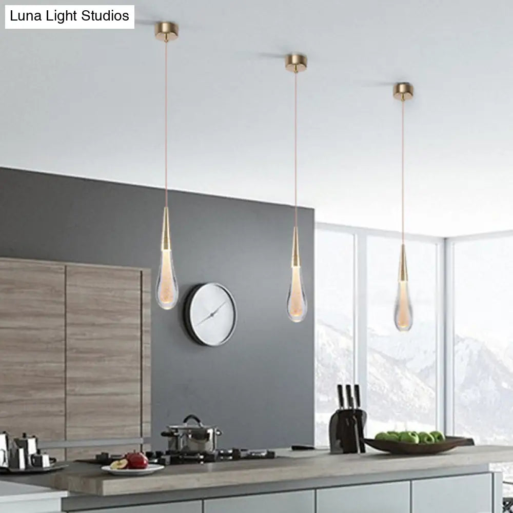 Gold LED Pendant Light: Clear Crystal Glass Waterdrop Suspension Lamp for Dining Room Décor