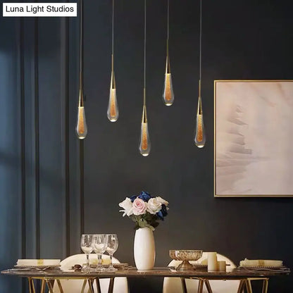 Gold LED Pendant Light: Clear Crystal Glass Waterdrop Suspension Lamp for Dining Room Décor