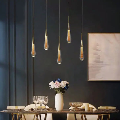 Gold LED Pendant Light: Clear Crystal Glass Waterdrop Suspension Lamp for Dining Room Décor