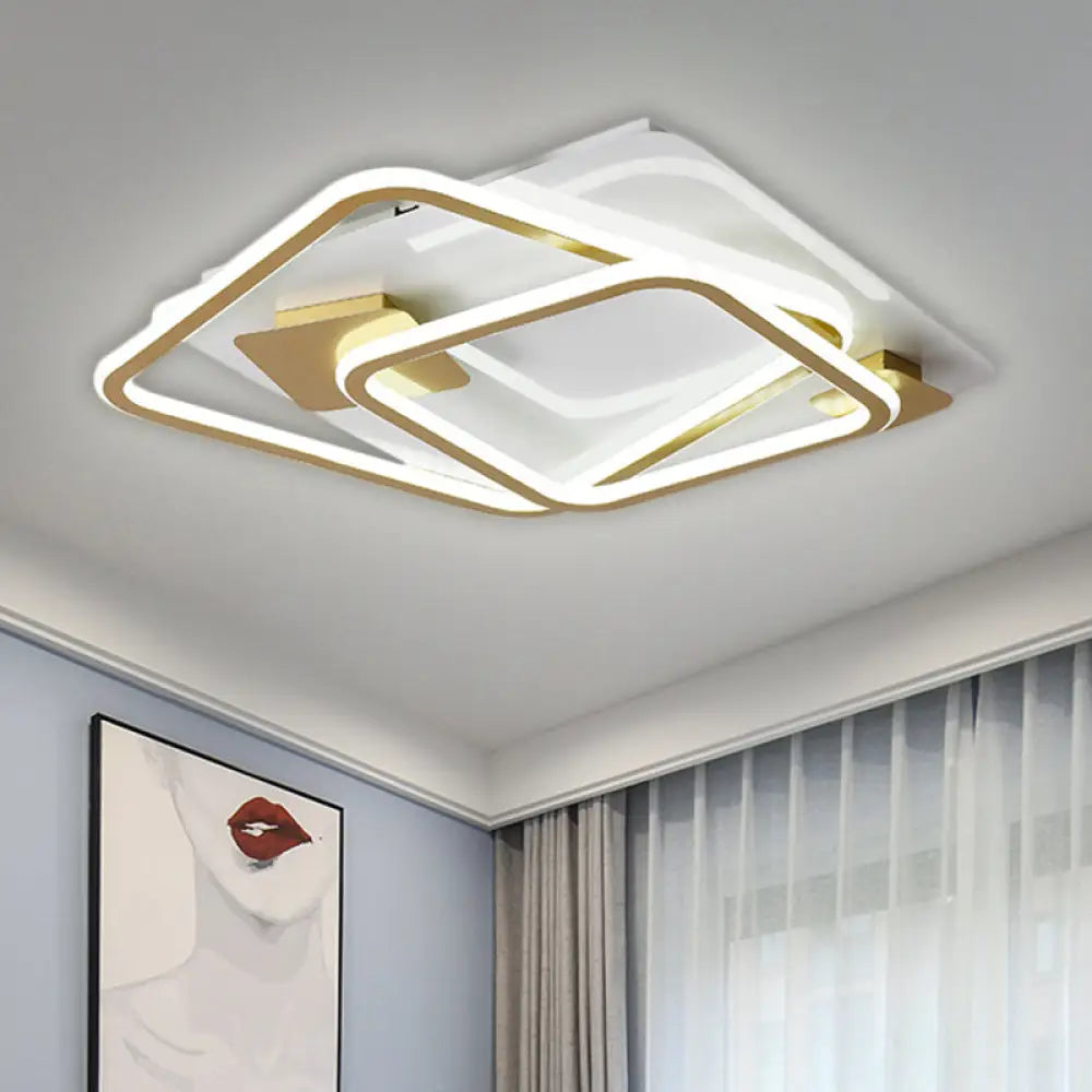 DecorBites™ DecorBites™ Gold LED Square Bedroom Ceiling Light - Semi Flush Mount with Metal Simplicity
