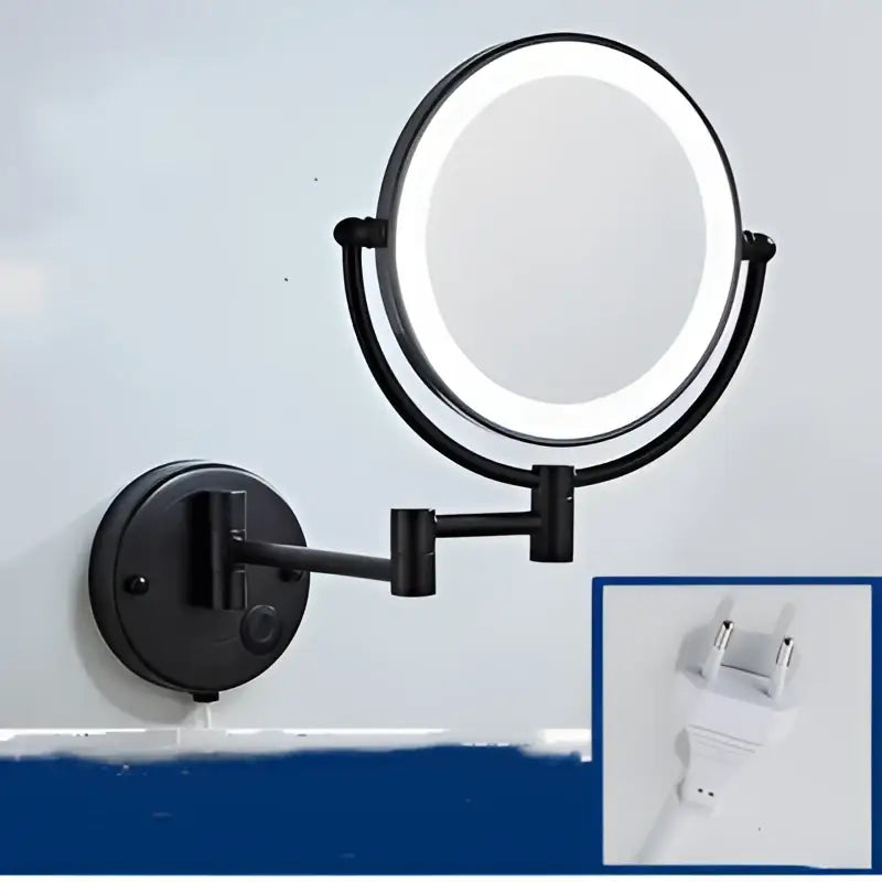 Black led wall mounted makeup mirror with circular light ring and adjustable arm for decorbites led wall use