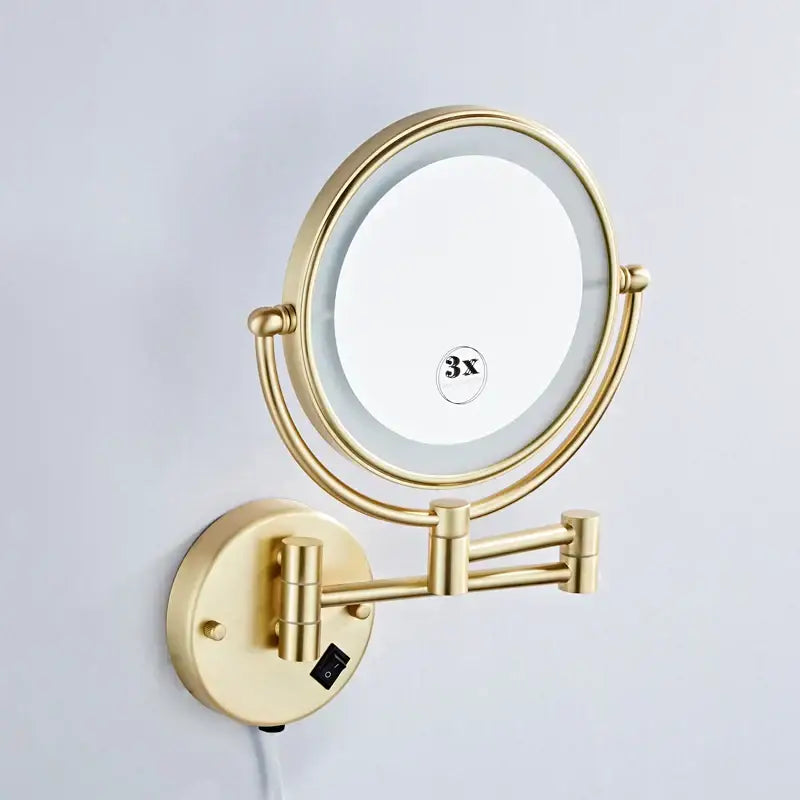 Gold finished led wall mounted makeup mirror with 3x zoom and adjustable arms for bedroom decorbites led wall use