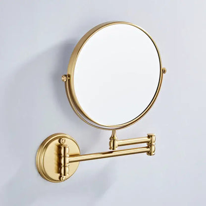 Gold led wall mounted makeup mirror with circular gold finish and telescoping arm for bedroom decorbites led wall use