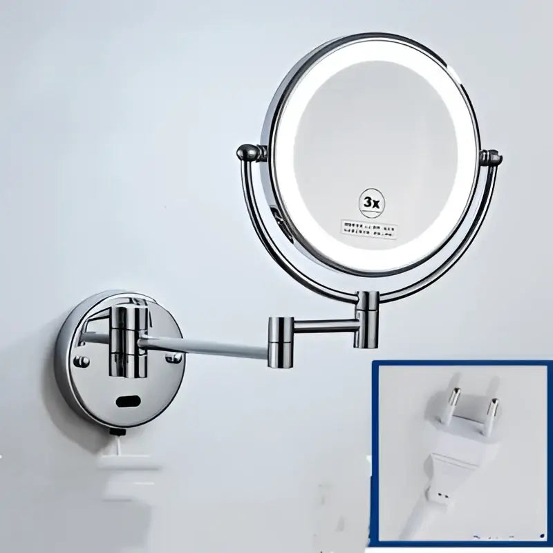 Chrome finished 3x magnifying makeup mirror with led light and flexible arm for decorbites led wall mounted use