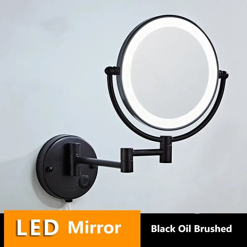 Black oil brushed led wall mounted makeup mirror with circular light ring and adjustable arm for decorbites led wall use