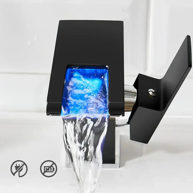 Black modern basin faucet with blue led lighting decorbites led waterfall basin for bathroom temperature control