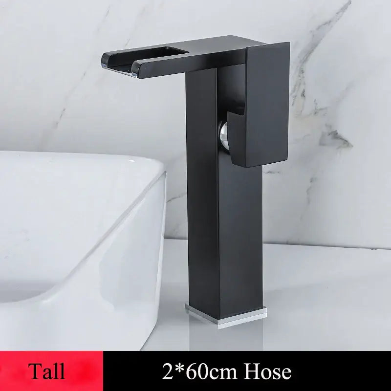 Black matte finish modern led waterfall basin faucet with chrome accents decorbites led waterfall temperature color tap