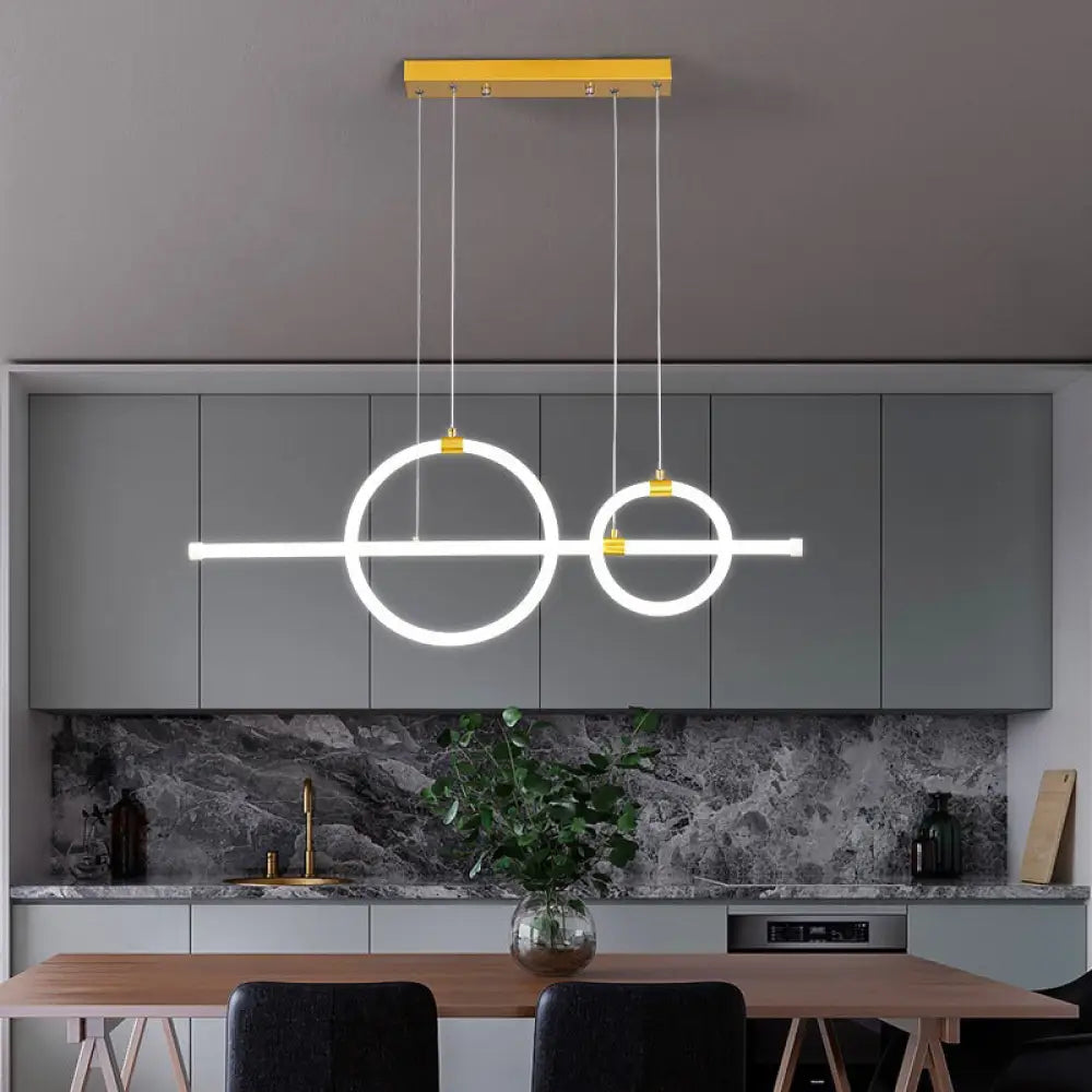 DecorBites™ Gold Linear and Ring LED Island Chandelier for Dining Room with Simplicity Acrylic Design
