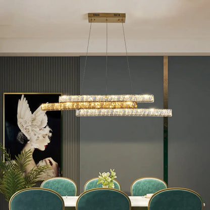 DecorBites™ Gold Linear Island Pendant Light with Crystal Accents and LED Minimalist Design