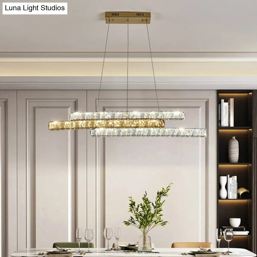 DecorBites™ Gold Linear Island Pendant Light with Crystal Accents and LED Minimalist Design