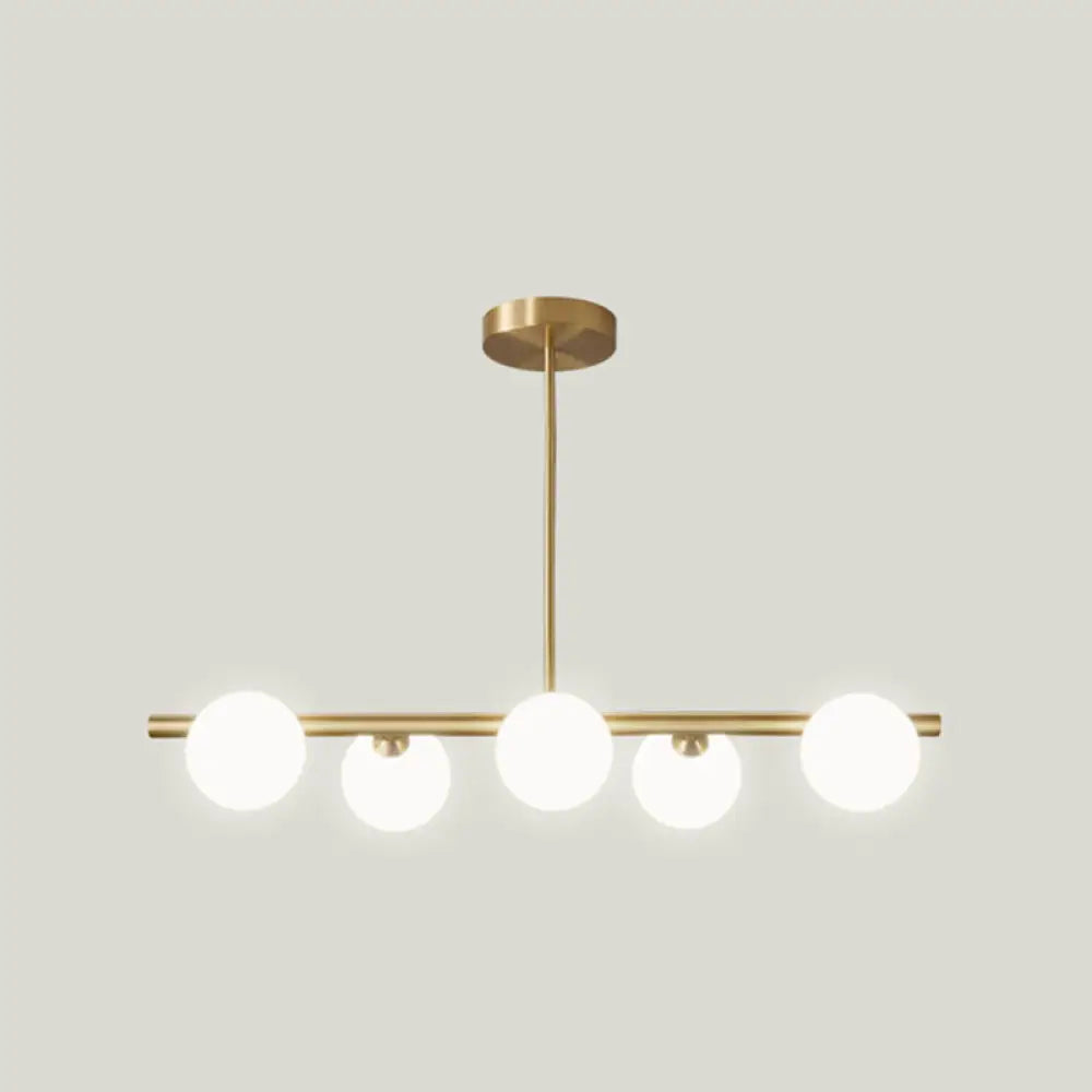DecorBites™ Gold Linear Island Pendant Light with Spherical Glass Shade - Perfect for Dining Table and Minimalist Decor