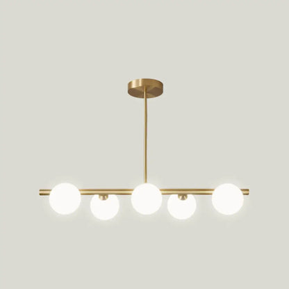DecorBites™ Gold Linear Island Pendant Light with Spherical Glass Shade - Perfect for Dining Table and Minimalist Decor