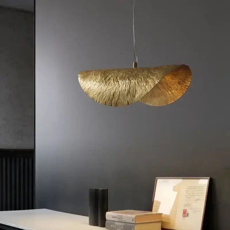 A modern gold lotus leaf led chandelier with textured fan design gold lotus decorbites pendant lamp for living room dining kitchen island
