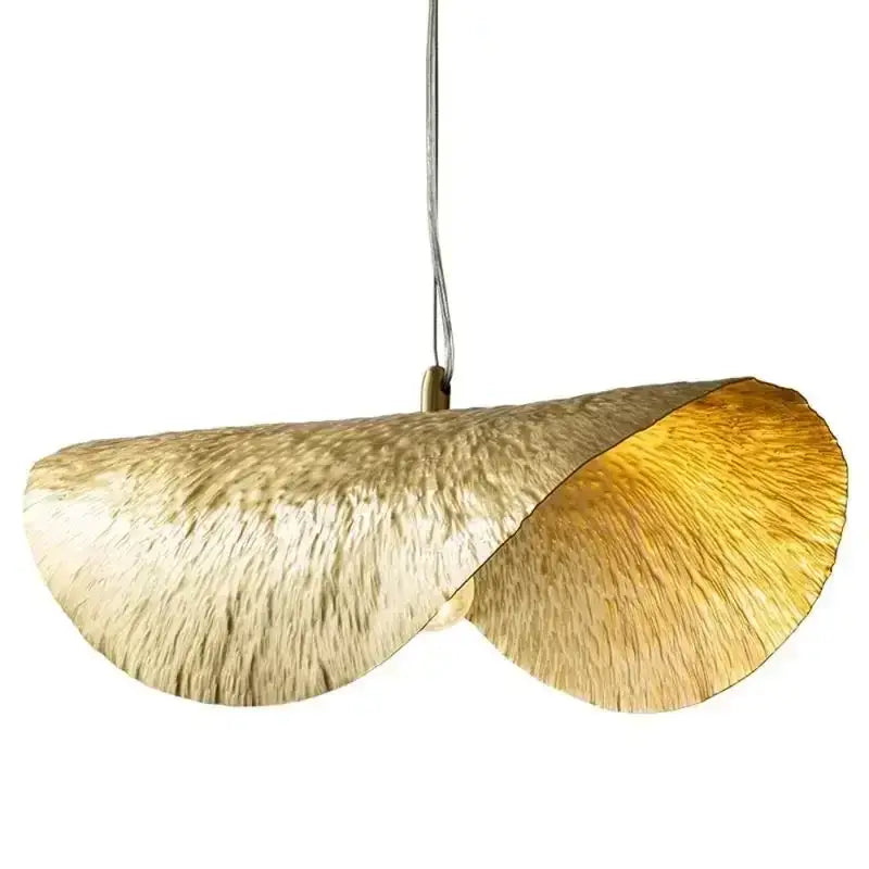 Golden lotus leaf led chandelier with brushed metal finish and sleek modern design for living room decorbites gold lotus