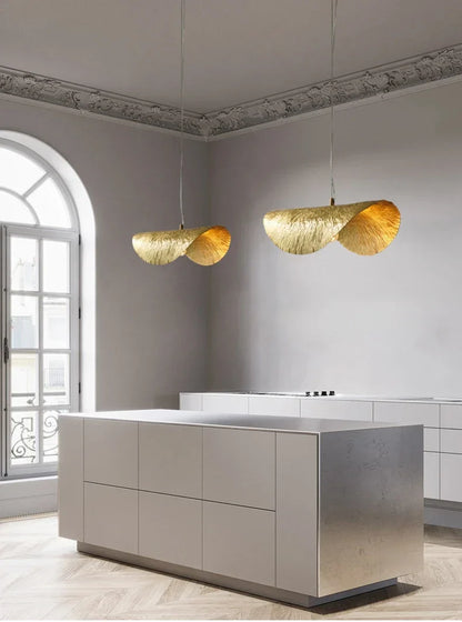 Gold Lotus Leaf Pendant Light - Modern LED Chandelier