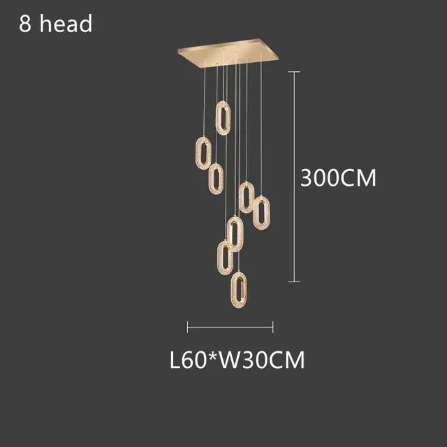 Gold-toned modern decorbites gold lustre chandelier with eight oval acrylic light fixtures for dining room pendant light
